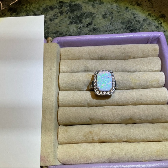 Vintage sterling silver synthetic opal with CZ ,s - Picture 4 of 5